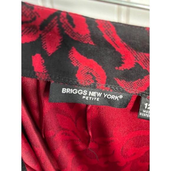 Briggs New York Dark Red Black Print Maxi Skirt Slit in the Back Size 12 Petite - Picture 13 of 13